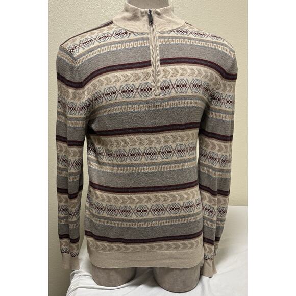 Tasso Elba Men's Sweater Size M Cotton Viscose Cashmere Silk Fair Aisle Nordic - Picture 1 of 12